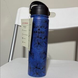 Lucky Brand Black Floral Blue Water Bottle